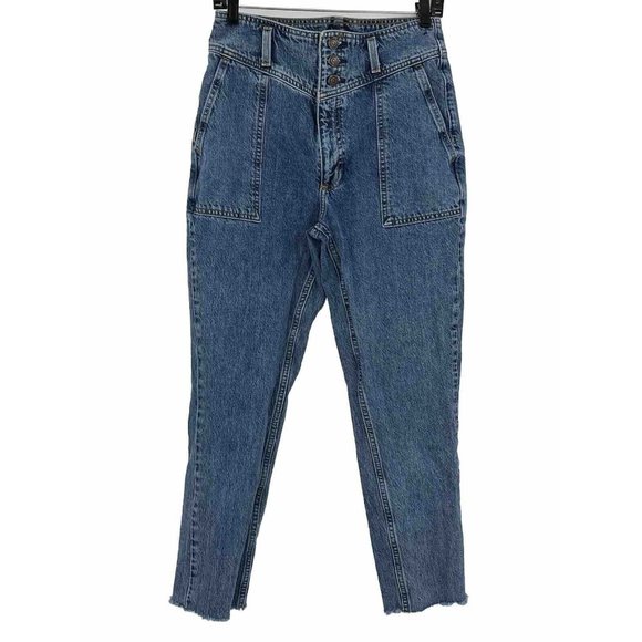 Abercrombie & Fitch Denim - Abercrombie & Fitch 3 Button Mom Jeans Size 26/2 High Rise Stretch‎ Denim Blue